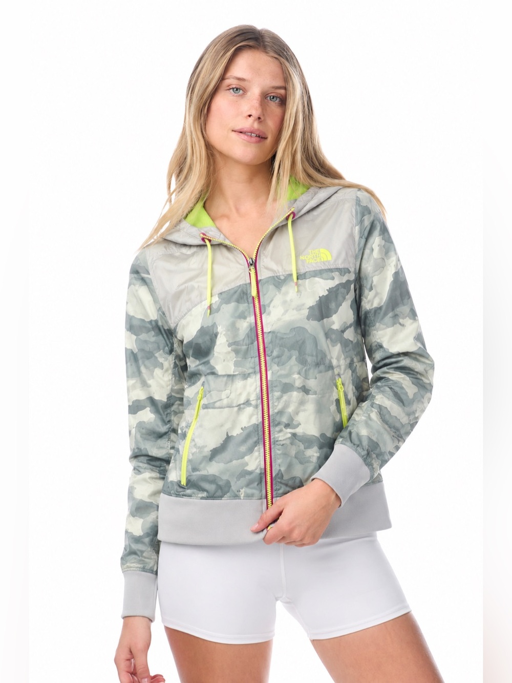 The North Face Women's Grey Camo Hooded All Weather Rain Cyclone Zip Jacket
